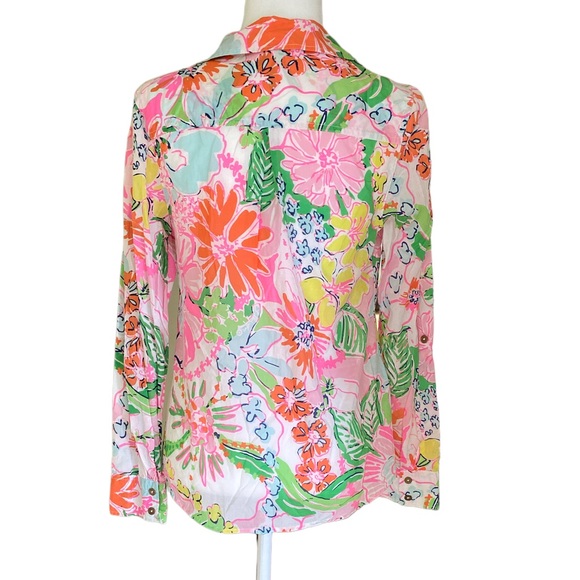 Lilly Pulitzer Target Nosey Posey Pink Aqua Blue Floral Button Down Blouse - S - Picture 7 of 15